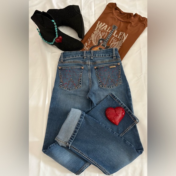 Wrangler Denim - Wranglers Women W26 Bootcut Custom Rhinestone Pocket Stretch Western Jeans Y2K